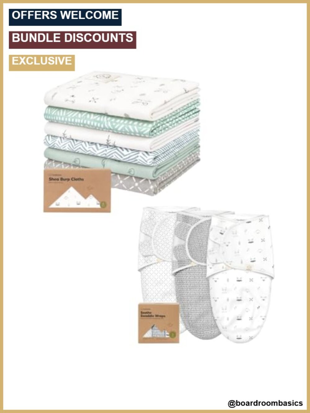 Baby Burp Cloths 6-Pack & Swaddle Sleep Sacks 3-Pack Soft Cotton Large 20x12